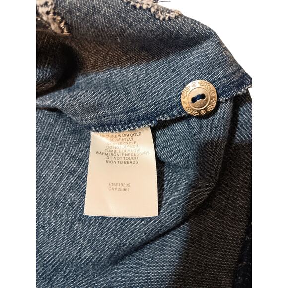 VINTAGE ALFRED DUNNER Stretch Denim Jean Top Shirt Blouse‎ 8 Floral Embroidery - Picture 7 of 9